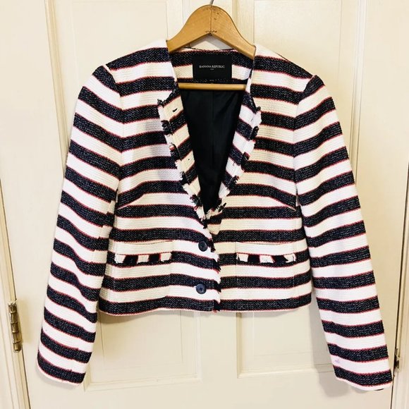 Banana Republic Tweed Striped Blazer Size 00P NWOT - Picture 1 of 4